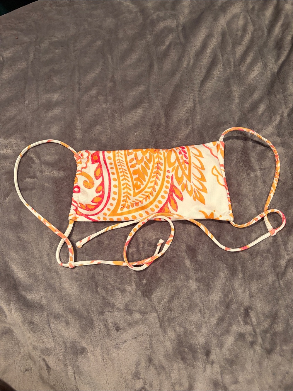 SHEIN White Orange Pink Paisley Bikini Top